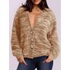 imagePRETTYGARDEN Womens Cardigan Sweaters Fall Fashion 2025 Striped Long Sleeve Button V Neck Knit Fuzzy Outerwear Winter ClothesKhaki