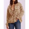 imagePRETTYGARDEN Womens Cardigan Sweaters Fall Fashion 2025 Striped Long Sleeve Button V Neck Knit Fuzzy Outerwear Winter ClothesKhaki