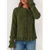 imagePRETTYGARDEN Womens Fall Button Down Cardigans Chunky Knit Ruffle Open Front Cropped Cardigan Sweaters Soft Long Sleeve TopsArmy Green
