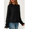 imagePRETTYGARDEN Womens Fall Button Down Cardigans Chunky Knit Ruffle Open Front Cropped Cardigan Sweaters Soft Long Sleeve TopsBlack