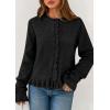 imagePRETTYGARDEN Womens Fall Button Down Cardigans Chunky Knit Ruffle Open Front Cropped Cardigan Sweaters Soft Long Sleeve TopsBlack