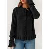 imagePRETTYGARDEN Womens Fall Button Down Cardigans Chunky Knit Ruffle Open Front Cropped Cardigan Sweaters Soft Long Sleeve TopsBlack