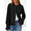 imagePRETTYGARDEN Womens Fall Button Down Cardigans Chunky Knit Ruffle Open Front Cropped Cardigan Sweaters Soft Long Sleeve TopsBlack