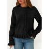 imagePRETTYGARDEN Womens Fall Button Down Cardigans Chunky Knit Ruffle Open Front Cropped Cardigan Sweaters Soft Long Sleeve TopsBlack