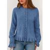 imagePRETTYGARDEN Womens Fall Button Down Cardigans Chunky Knit Ruffle Open Front Cropped Cardigan Sweaters Soft Long Sleeve TopsGrey Blue