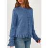 imagePRETTYGARDEN Womens Fall Button Down Cardigans Chunky Knit Ruffle Open Front Cropped Cardigan Sweaters Soft Long Sleeve TopsGrey Blue