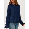 imagePRETTYGARDEN Womens Fall Button Down Cardigans Chunky Knit Ruffle Open Front Cropped Cardigan Sweaters Soft Long Sleeve TopsNavy Blue