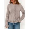 imagePRETTYGARDEN Womens Fall Button Down Cardigans Chunky Knit Ruffle Open Front Cropped Cardigan Sweaters Soft Long Sleeve TopsOatmeal