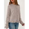 imagePRETTYGARDEN Womens Fall Button Down Cardigans Chunky Knit Ruffle Open Front Cropped Cardigan Sweaters Soft Long Sleeve TopsOatmeal