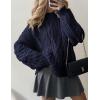 imagePRETTYGARDEN Womens Oversized Fall Sweaters 2025 Casual Long Sleeve Crewneck Chunky Cable Knit Pullover Tops Winter ClothesNavy Blue