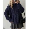 imagePRETTYGARDEN Womens Oversized Fall Sweaters 2025 Casual Long Sleeve Crewneck Chunky Cable Knit Pullover Tops Winter ClothesNavy Blue