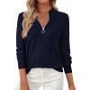 imagePRETTYGARDEN Womens Sweaters Quarter Zip Knit Long Sleeve Business Casual Pullover Tops 2025 Fall Fashion Work OutfitsNavy Blue