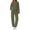 imagePRETTYGARDEN Womens Two Piece Lounge Sets 2025 Fall Airport Outfits Long Sleeve Pullover Tops Sweatpants Matching ClothingArmy Green