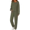 imagePRETTYGARDEN Womens Two Piece Lounge Sets 2025 Fall Airport Outfits Long Sleeve Pullover Tops Sweatpants Matching ClothingArmy Green