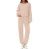imagePRETTYGARDEN Womens Two Piece Lounge Sets 2025 Fall Airport Outfits Long Sleeve Pullover Tops Sweatpants Matching ClothingBeige