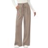 imagePRETTYGARDEN Womens Wide Leg Pants 2025 Fall Elastic High Waisted Knit Casual Lounge Palazzo Pant Trousers with PocketsKhaki