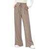 imagePRETTYGARDEN Womens Wide Leg Pants 2025 Fall Elastic High Waisted Knit Casual Lounge Palazzo Pant Trousers with PocketsKhaki