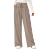 imagePRETTYGARDEN Womens Wide Leg Pants 2025 Fall Elastic High Waisted Knit Casual Lounge Palazzo Pant Trousers with PocketsKhaki
