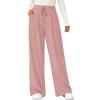 imagePRETTYGARDEN Womens Wide Leg Pants 2025 Fall Elastic High Waisted Knit Casual Lounge Palazzo Pant Trousers with PocketsPink