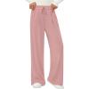 imagePRETTYGARDEN Womens Wide Leg Pants 2025 Fall Elastic High Waisted Knit Casual Lounge Palazzo Pant Trousers with PocketsPink