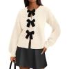 imagePRETTYGARDEN Cardigan Sweaters for Women Fall Fashion 2025 Bow Tie Front Long Sleeve Knit Sweater Tops Cute Winter ClothesBeige
