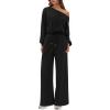 imagePRETTYGARDEN Long Sleeve Jumpsuit For Women Dressy 2025 Off Shoulder One Piece Loose Wide Leg Jumpsuits Casual Flowy RomperBlack