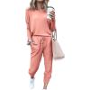 imagePRETTYGARDEN Women Fall 2 Piece Lounge Outfit Long Sleeve Tops High Waisted Jogger Pants Set Spring Travel Clothes TracksuitPink