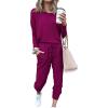 imagePRETTYGARDEN Women Fall 2 Piece Lounge Outfit Long Sleeve Tops High Waisted Jogger Pants Set Spring Travel Clothes TracksuitPurple