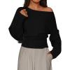 imagePRETTYGARDEN Women Off The Shoulder Sweater 2025 Fall Trendy Long Batwing Sleeve Knit Pullover Going Out Tops Winter ClothingBlack