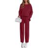 imagePRETTYGARDEN Womens 2 Piece Matching Lounge Sets 2025 Fall Long Sleeve Boatneck Sweatsuit Drawstring Sweatpants PocketsBurgundy