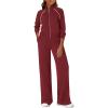 imagePRETTYGARDEN Womens 2 Piece Outfits Sweatsuits 2025 Fall Full Zip Sweatshirts Workout Pants Matching Lounge Sets TracksuitsBurgundy