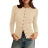 imagePRETTYGARDEN Womens 2025 Fall Cardigan Sweaters Lightweight Long Sleeve Button up Ribbed Knit Tops Winter Fashion ClothesBeige