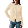 imagePRETTYGARDEN Womens Fall Button Down Cardigans Chunky Knit Ruffle Open Front Cropped Cardigan Sweaters Soft Long Sleeve TopsBeige