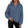 imagePRETTYGARDEN Womens Hoodies Cropped Fleece Sweatshirts 2025 Fall Fashion Quarter Zip Pullover Long Sleeve Tops Winter ClothesGrey Blue