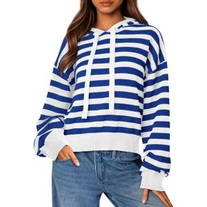 imagePRETTYGARDEN Womens Striped Sweaters 2025 Fall Pullover Hoodies Y2K Casual Long Sleeve Tops Winter Fashion ClothingStriped Blue White