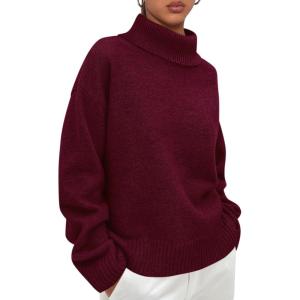 imagePRETTYGARDEN Womens Turtleneck Long Sleeve Sweater 2025 Fall Trendy Loose Fit Casual Tops Chunky Knit Pullover SweatersWine Red