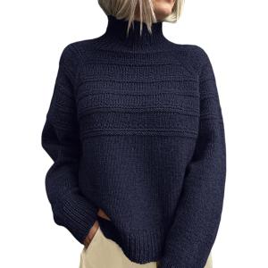 imagePRETTYGARDEN Womens Turtleneck Sweaters 2025 Fall Chunky Knit Pullover Long Sleeve Jumper Tops Trendy Winter ClothesNavy Blue