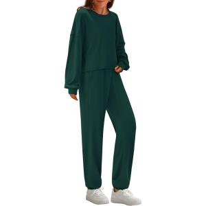 imagePRETTYGARDEN Womens Two Piece Lounge Sets 2025 Fall Airport Outfits Long Sleeve Pullover Tops Sweatpants Matching ClothingDark Green