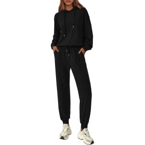 imagePRETTYGARDEN Womens Two Piece Outfits Sweatsuits Lounge Sets Hoodies Sweatshirt Joggers Sweatpants 2025 Fall Fashion ClothesBlack