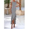 imagePRETTYGARDEN Wedding Guest Dresses for Women 2025 Summer Formal Gala Maxi Dress Ruffle Mermaid Cocktail Long DressesGrey