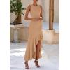 imagePRETTYGARDEN Wedding Guest Dresses for Women 2025 Summer Formal Gala Maxi Dress Ruffle Mermaid Cocktail Long DressesKhaki