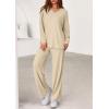 imagePRETTYGARDEN 2 Piece Lounge Sets for Women Fall Outfits 2025 Casual Loose Long Sleeve Tops Wide Leg Pants Matching Pajama SetBeige