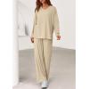imagePRETTYGARDEN 2 Piece Lounge Sets for Women Fall Outfits 2025 Casual Loose Long Sleeve Tops Wide Leg Pants Matching Pajama SetBeige