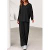 imagePRETTYGARDEN 2 Piece Lounge Sets for Women Fall Outfits 2025 Casual Loose Long Sleeve Tops Wide Leg Pants Matching Pajama SetBlack