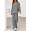 imagePRETTYGARDEN 2 Piece Lounge Sets for Women Fall Outfits 2025 Casual Loose Long Sleeve Tops Wide Leg Pants Matching Pajama SetGrey