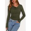 imagePRETTYGARDEN Womens Long Sleeve Cowl Neck Ribbed Knit Fall Shirts Slim Fit Ruched Going Out Crop Tops Basic TShirtsArmy Green