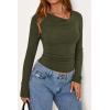 imagePRETTYGARDEN Womens Long Sleeve Cowl Neck Ribbed Knit Fall Shirts Slim Fit Ruched Going Out Crop Tops Basic TShirtsArmy Green
