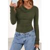 imagePRETTYGARDEN Womens Long Sleeve Cowl Neck Ribbed Knit Fall Shirts Slim Fit Ruched Going Out Crop Tops Basic TShirtsArmy Green