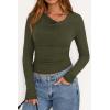 imagePRETTYGARDEN Womens Long Sleeve Cowl Neck Ribbed Knit Fall Shirts Slim Fit Ruched Going Out Crop Tops Basic TShirtsArmy Green