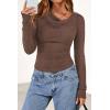 imagePRETTYGARDEN Womens Long Sleeve Cowl Neck Ribbed Knit Fall Shirts Slim Fit Ruched Going Out Crop Tops Basic TShirtsBrown